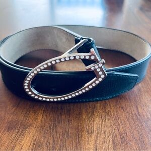 Y2K Guess Brand Womens Belt Black Genuine Leather Stones Bling G Logo  Medium